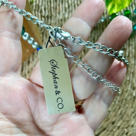 Vintage Glass/Crystal/Metal Beaded Necklace STEPHAN & CO UNIQUE 1980s BLUE-GREEN - Picture 4 of 10